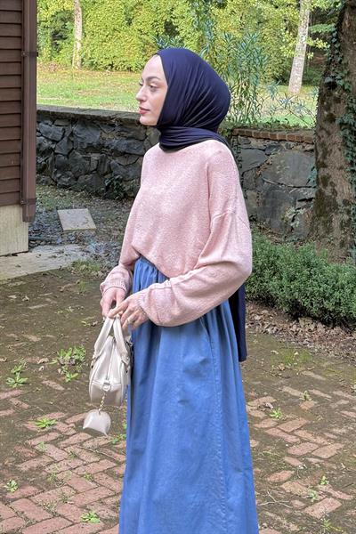 Kayık Yaka Triko Kazak Gül