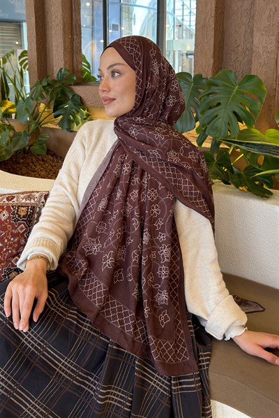 Geometrik Desen Bambu Şal Kahverengi