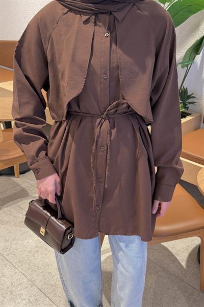 Pelerin Detaylı Gömlek Acı Kahverengi