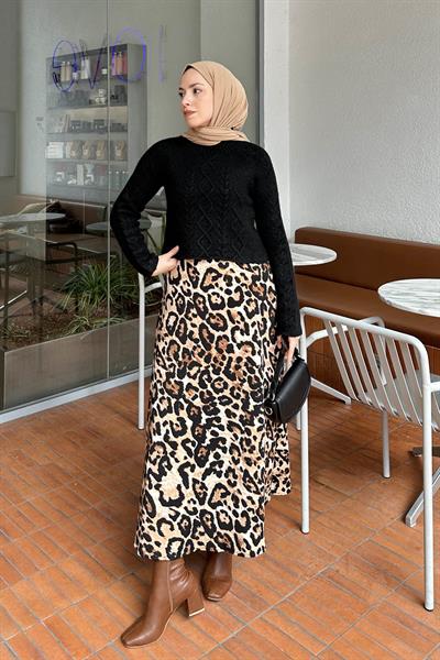 Örgülü Kazak Siyah