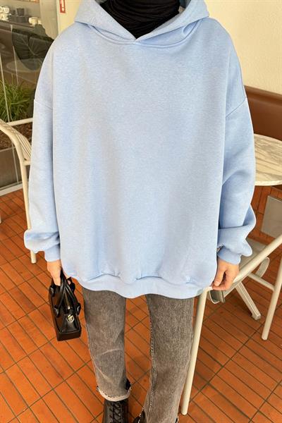 Kapüşonlu Salaş Sweatshirt Bebe Mavisi
