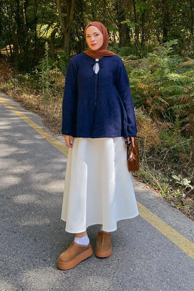 Yaka Bağlama Detaylı Kazak Lacivert