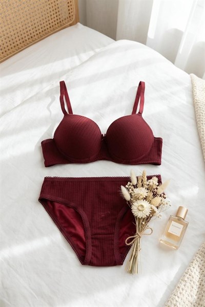 Fitilİ Destekli Sütyen Takımı Bordo