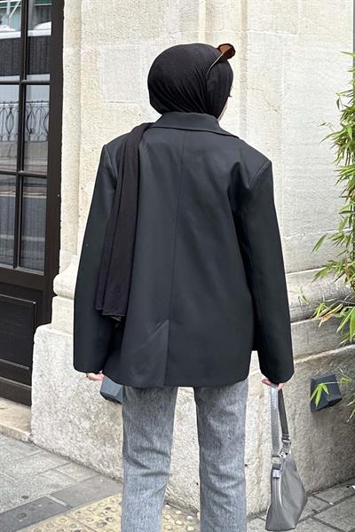 Kapak Cep Blazer Ceket Siyah