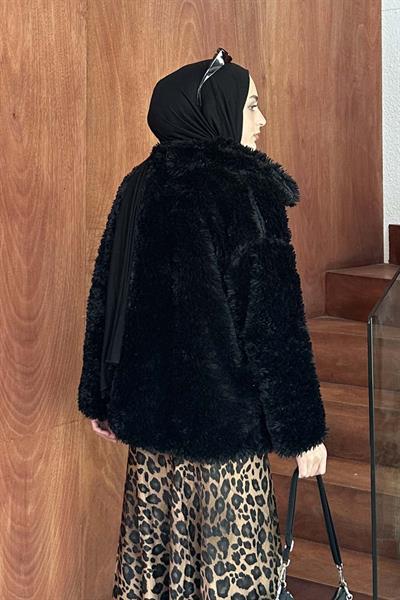 Peluş Detaylı Mont Siyah