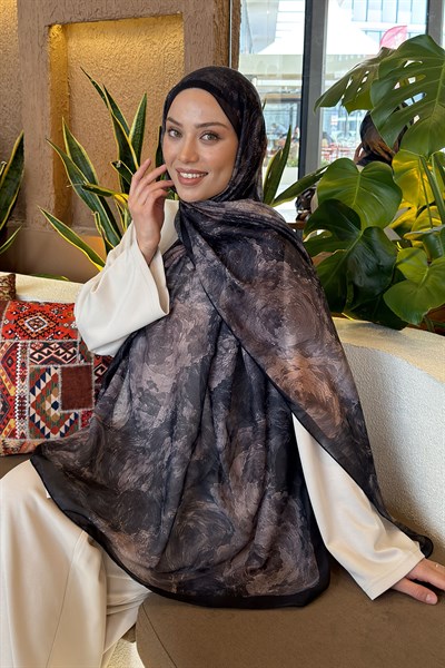 Gül Çiçek Desen Ferah Şal Antrasit