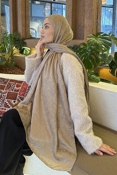 G Desen Ayrobin Floş Jakar Şal vizonrengi