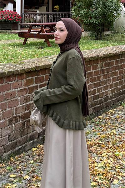 Fırfır Detaylı Hırka Haki