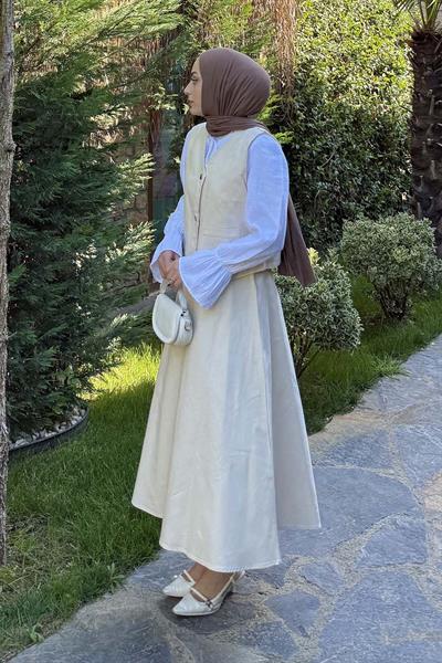 Gabardin Yelek-Etek İkili Tesettür Takım Taş