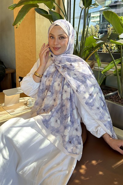 Çiçek Desen Lara Soft Şal Lila