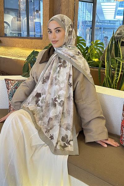 Batik Çiçek Desen Bambu Şal Ada Çayı