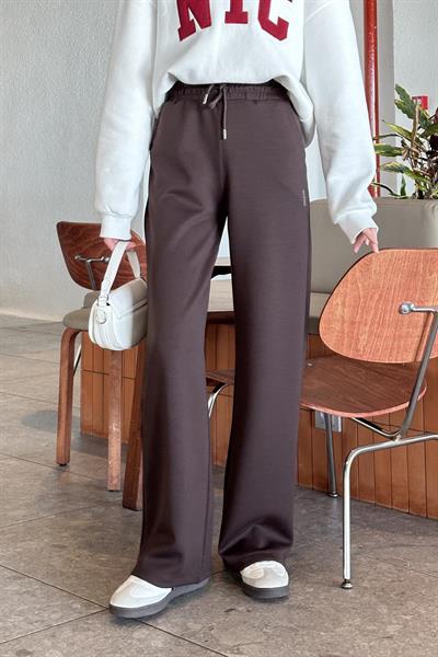 Modal Kumaş Bol Paça Eşofman Acı Kahverengi