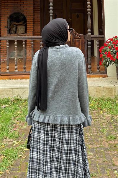 Fırfır Detaylı Hırka Gri