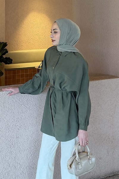 Lamelif Bağlamalı Gömlek Koyu Yeşil