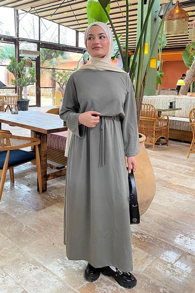 Bel Tünel Detaylı Elbise Çağla Yeşili