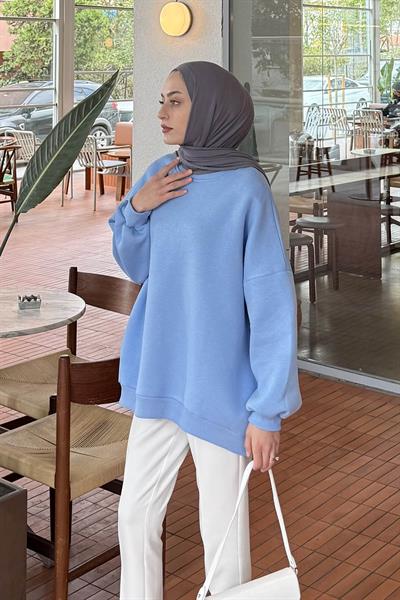 Jasmin Bisiklet Yaka Oversize Sweat Bebe Mavisi