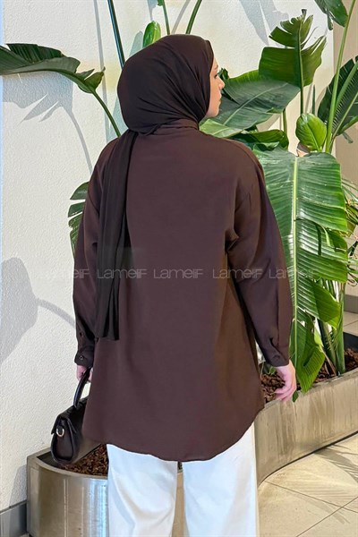 Fular Detaylı Gömlek Acı Kahverengi