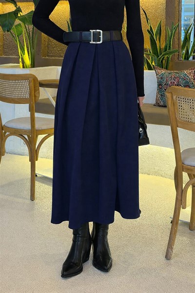 Kemerli Tesettür Etek Lacivert