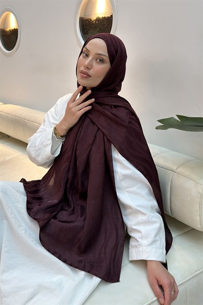 Shine Desen Ayrobin Floş Jakar Şal Koyu Bordo