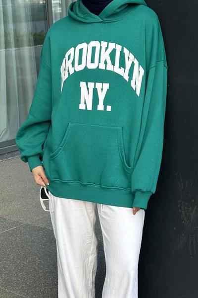 Brooklyn Baskılı Üç İplik Sweat Yeşil