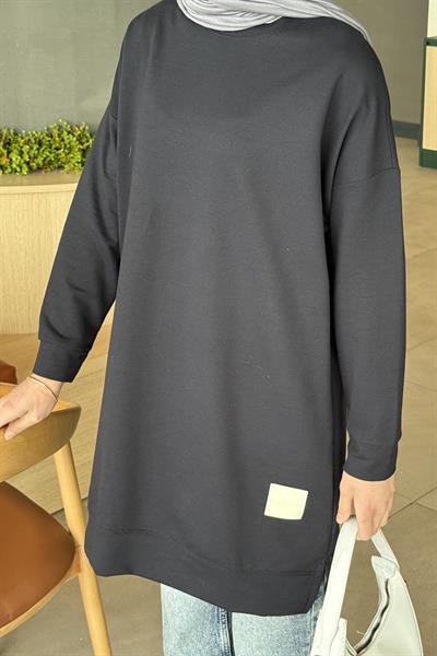 İki iplikli Arma Detaylı Sweat Tunik Lacivert