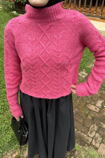 Örgülü Kazak Fuşya