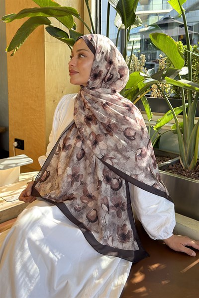 Çiçek Desen Lara Soft Şal vizonrengi