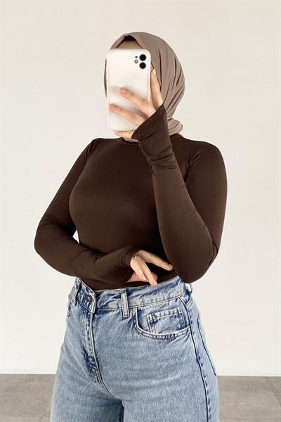 Eldiven Detaylı Body Acı Kahverengi