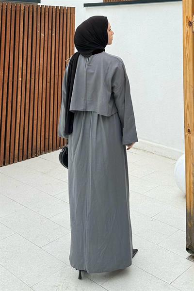 Etekli Tesettür Takım Gri