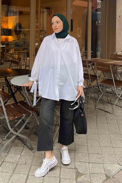 Kol Detaylı Gömlek 
Oversize Gömlek Beyaz