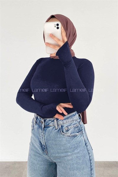 Eldiven Detaylı Balıkçı Yaka Body Lacivert