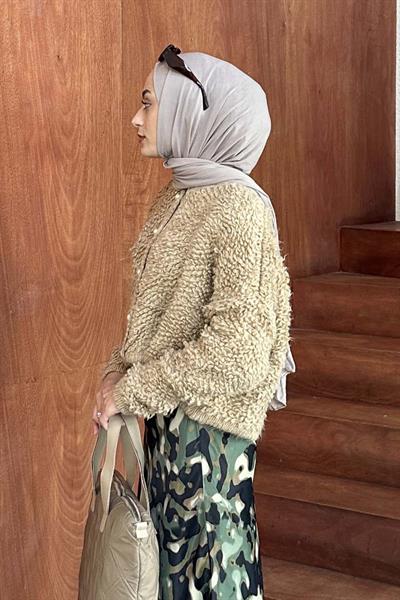 Yumoş Havlu Desen Hırka Sütlü Kahve