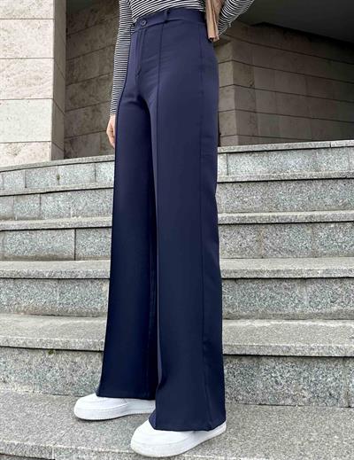 Çımalı Bol Paça Pantolon Lacivert