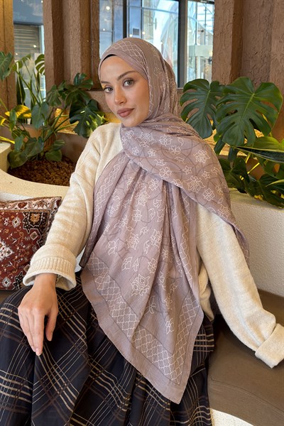 Geometrik Desen Bambu Şal vizonrengi