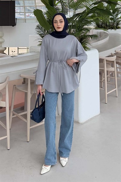 Yırtmaç Detaylı Sweat Gri