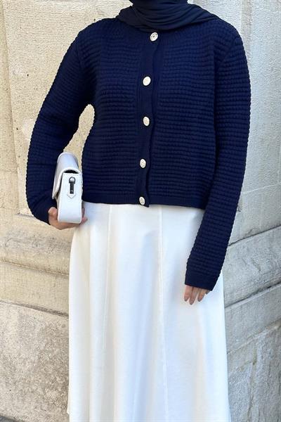 Düğmeli Triko Hırka Lacivert