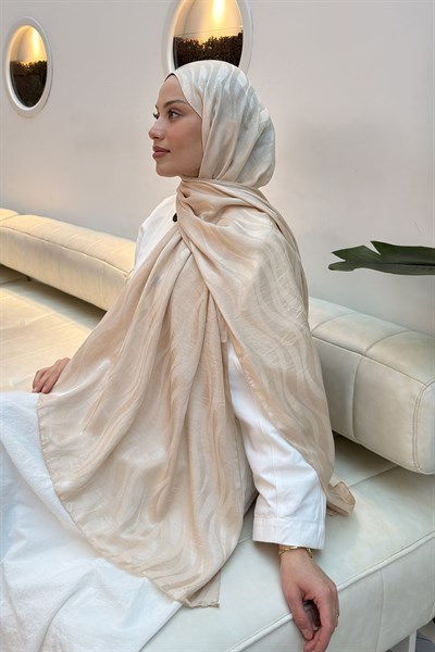 Shine Desen Ayrobin Floş Jakar Şal Bej