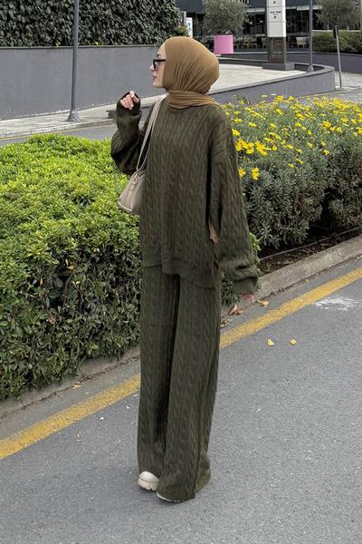 Örgülü Şardonlu Takım Haki