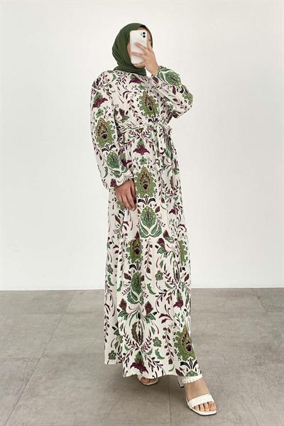 Çiçek Desenli Elbise Mint Yeşili