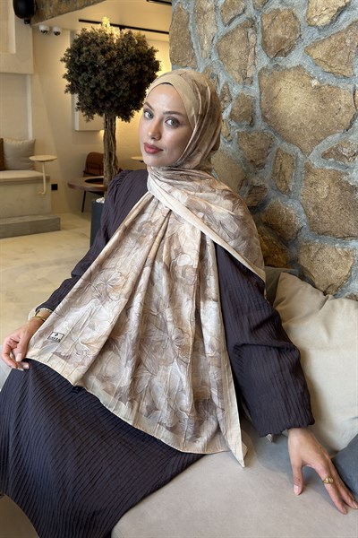 Vintage Flower Desen Bambu Şal Camel
