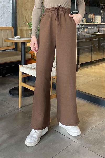 Üç İplik Bol Paça Eşofman Acı Kahverengi