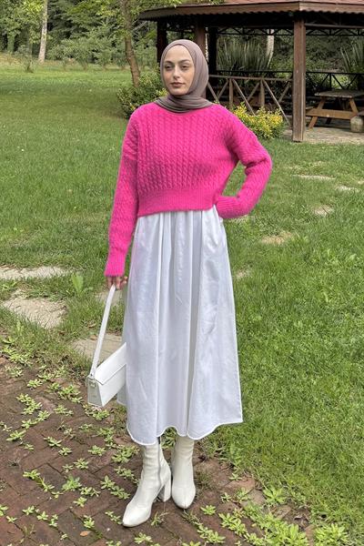 Crop Triko Kazak Fuşya