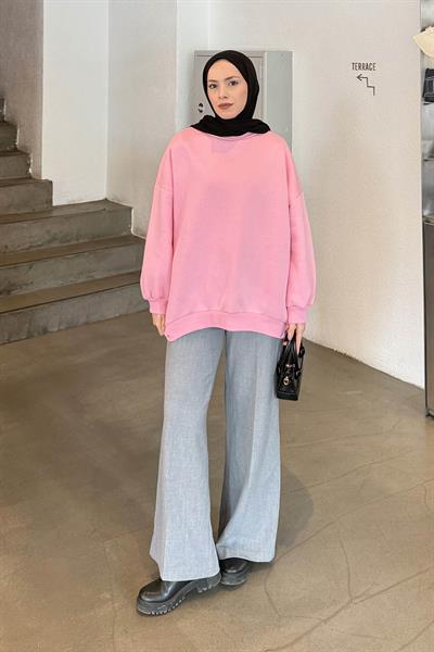 Jasmin Bisiklet Yaka Oversize Sweat Şeker Pembesi