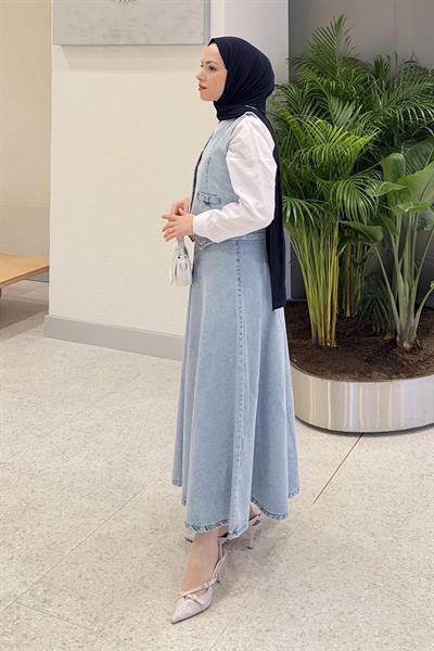 Kruvaz Kapama Kot Etekli Takım Mavi