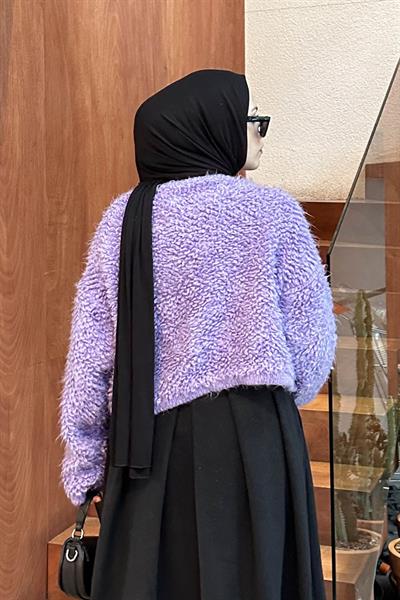 Yumoş Havlu Desen Hırka Lila