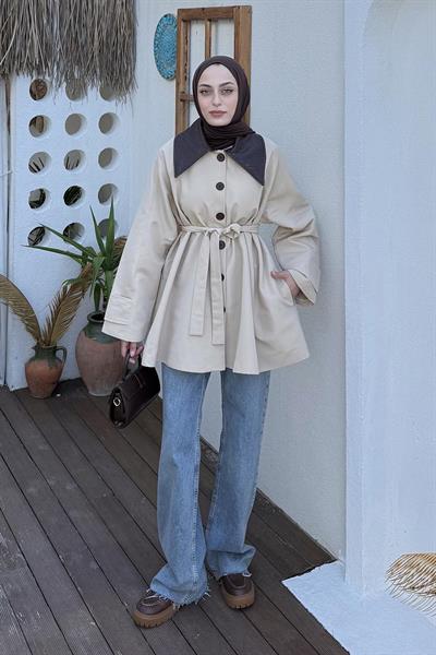 Garni Yaka Trençkot Bej