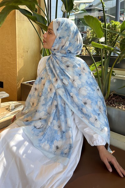 Çiçek Desen Lara Soft Şal Bebe Mavisi