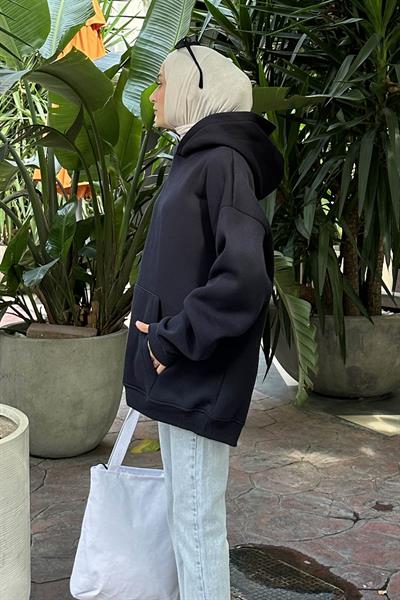 Kapüşonlu 3 İplik Kanguru Cep Şardonlu Beli Lastikli Sweatsh Lacivert