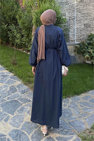 Nervürlü Vual Tesettür Elbise Lacivert