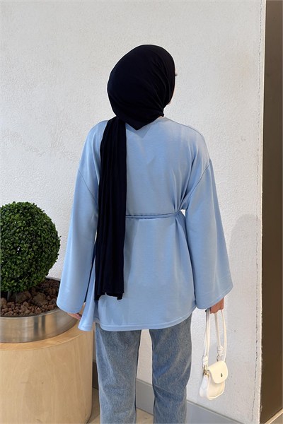 Kol Arma Detaylı Belden Bağlamalı Tunik Bebe Mavisi